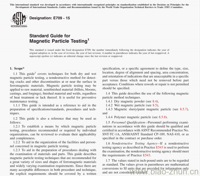 ASTM E709-15 Standard Guide for Magnetic Particle Testing